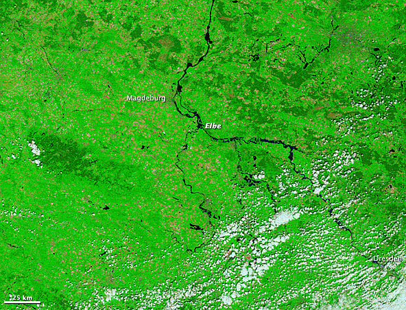Hochwasser 2013 im Osten Deutschlands (NASA Satellitenbilder)