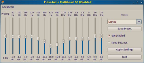 Screenshot des PulseAudio Equalizers